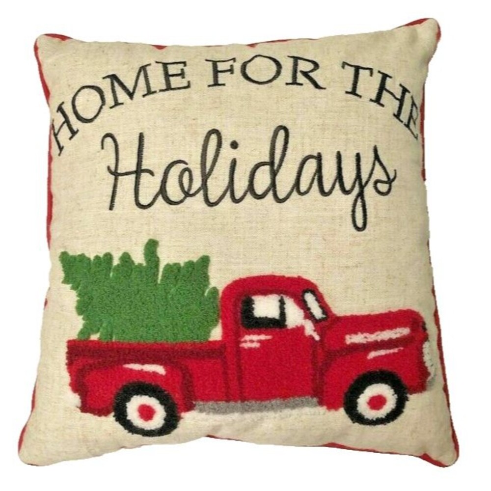 Christmas Red Farm Truck Throw Pillow Home for the Holidays Embroidered 17x17